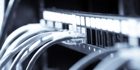 A shot of network cables connected to switches in a  data center (in blue tone)