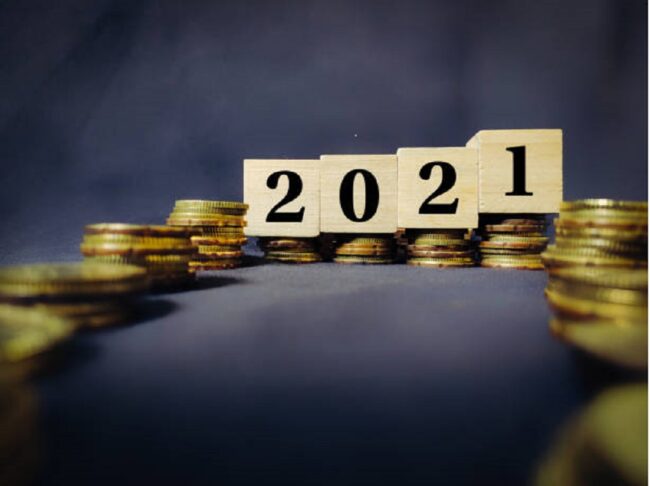 2021 number of new year written on wooden blocks concept. Stock photo.